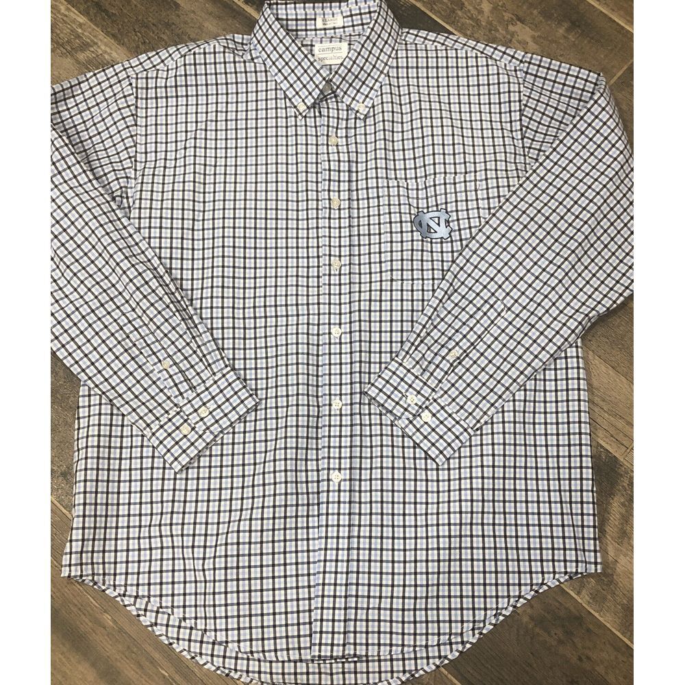 Campus Specialties UNC Tar Heels Long Sleeve Button Plaid Shirt‎ Blue White XL